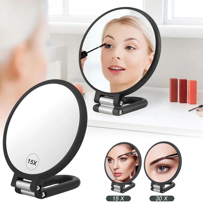 Hands-Free Magnifying Travel Mirror for Detail Makeup, Foldable Beauty Tool with 360° Rotating Stand, for Skincare & Grooming On-the-Go (30x) - Image 2